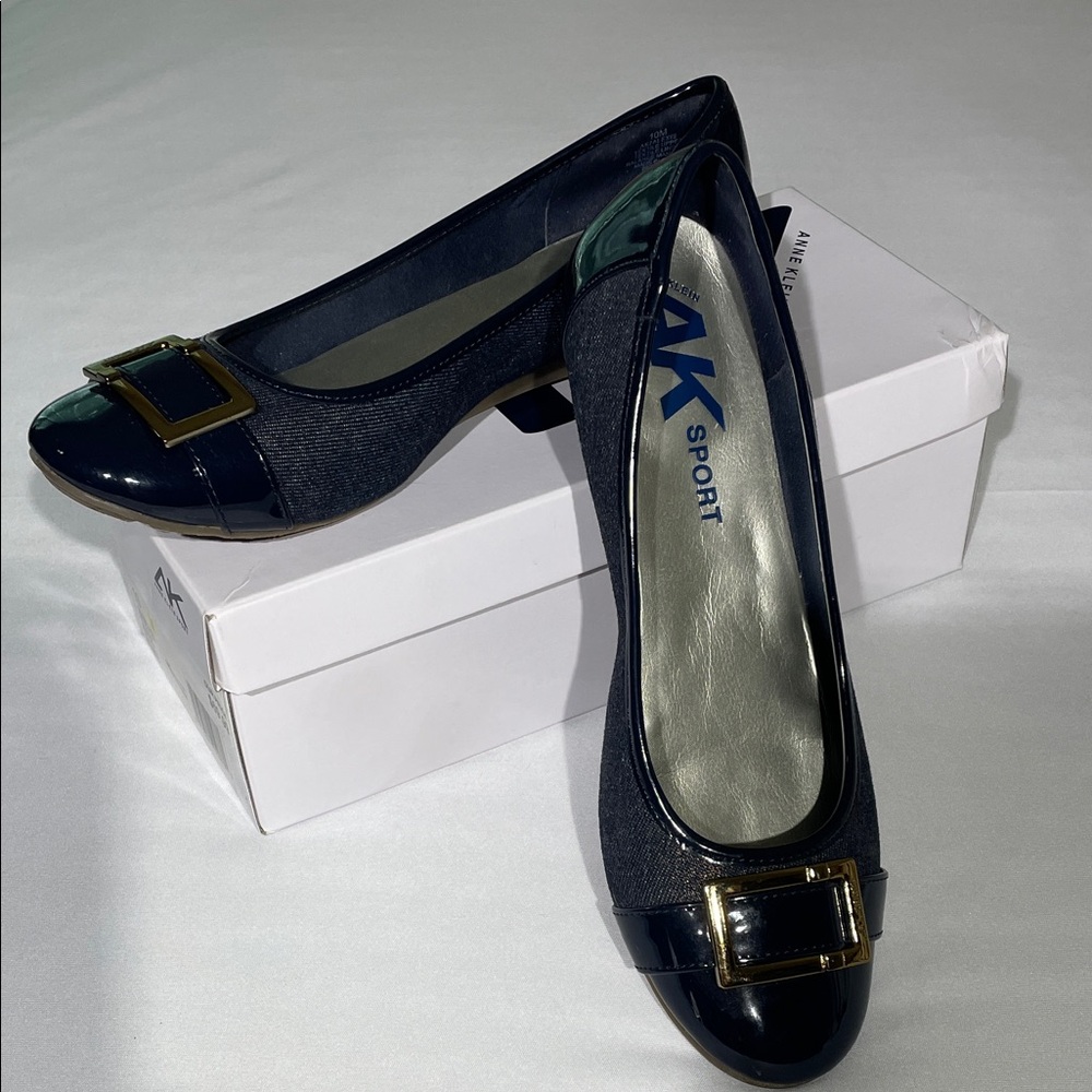 Anne Klein Sport Dark Blue Flats with Gold Accent
